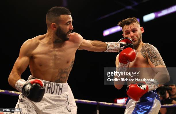 Anthony Tomlinson punches Pablo Mendoza during the British and Commonwealth Welterweight Title Eliminator fight between Anthony Tomlinson and Stewart...