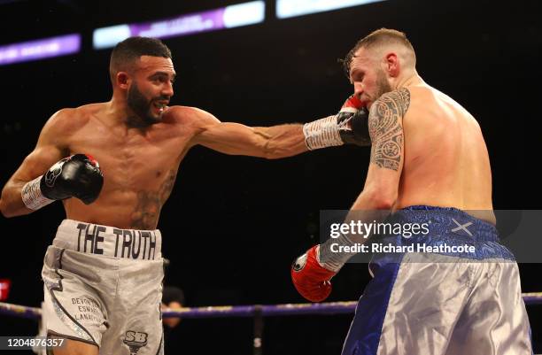 Anthony Tomlinson punches Pablo Mendoza during the British and Commonwealth Welterweight Title Eliminator fight between Anthony Tomlinson and Stewart...