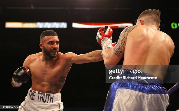 Anthony Tomlinson punches Pablo Mendoza during the British and Commonwealth Welterweight Title Eliminator fight between Anthony Tomlinson and Stewart...