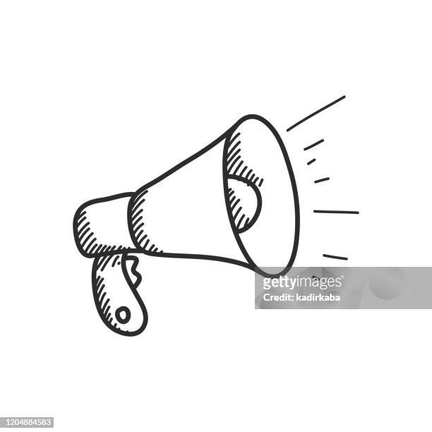 megaphone hand draw line icon - concentration stock illustrations