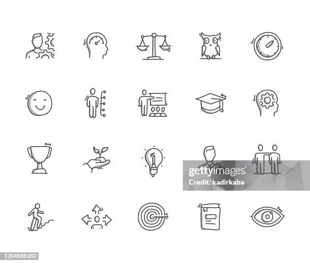 bildbanksillustrationer, clip art samt tecknat material och ikoner med ikonuppsättning för bästa och öva skicklighetsdraglinje - visdom