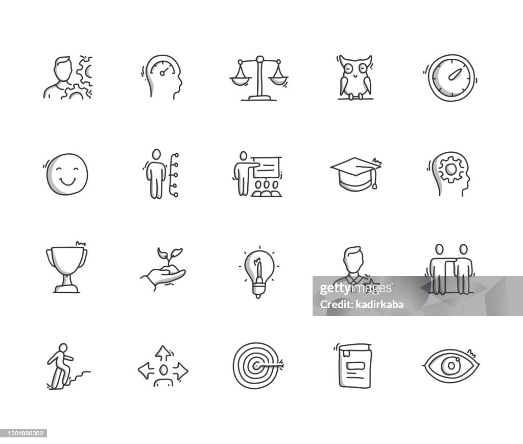 Best And Practice Skill Hand Draw Line Icon Set