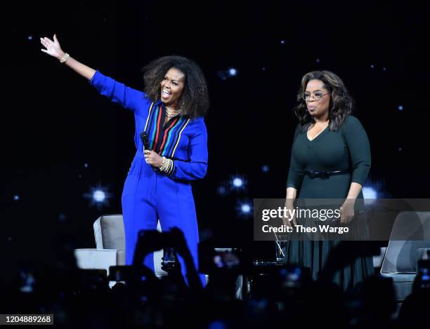 Michelle Obama and Oprah Winfrey during Oprah's 2020 Vision: Your Life in Focus Tour presented by WW at Barclays Center on February 08, 2020 in New...