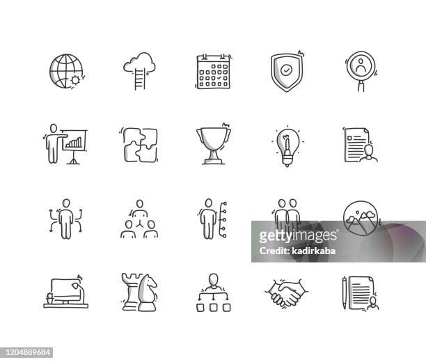 business management hand draw line icon set - bürojob stock-grafiken, -clipart, -cartoons und -symbole