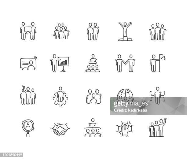 business people hand draw line icon set - drawn icons stock illustrations