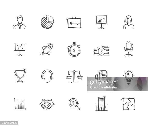 business hand draw line icon set - executive compensation stock illustrations