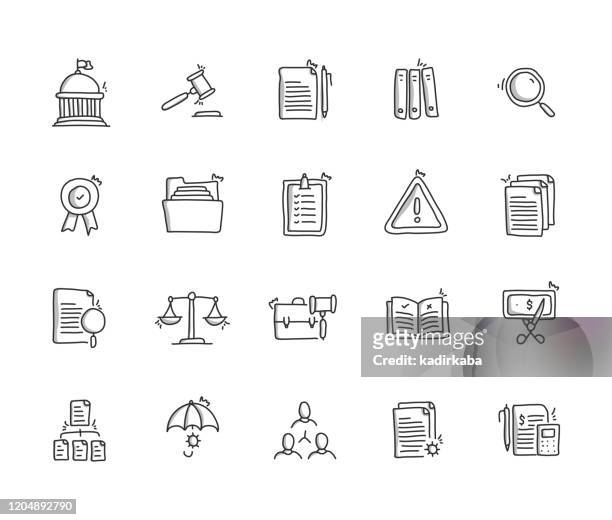 compliance hand draw line icon set - law legal system technology stock illustrations