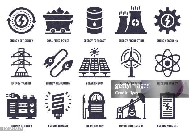 energy policy vector icon pack with stipple texture effect - offshore wind mills stock illustrations