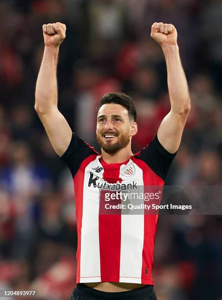 Aduriz of Athletic Club celebrates after winning during the Copa del Rey Quarter Final match between Athletic Club de Bilbao and FC Barcelona at...