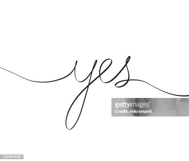 single line drawing of a word yes - yes single word stock pictures, royalty-free photos & images