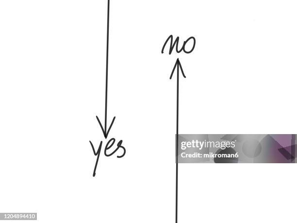 down and up arrows and words yes and no - yes stock pictures, royalty-free photos & images