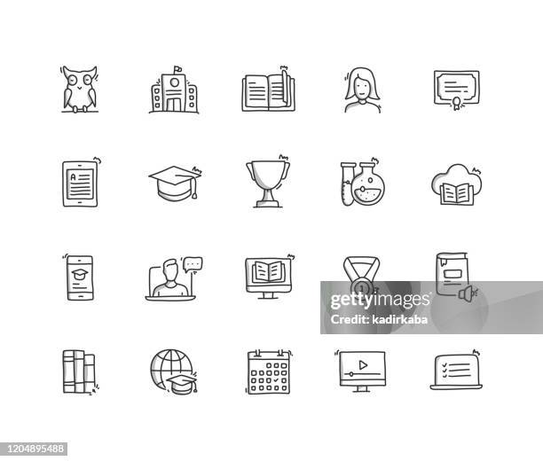 education hand draw line icon set - language dictionary stock illustrations