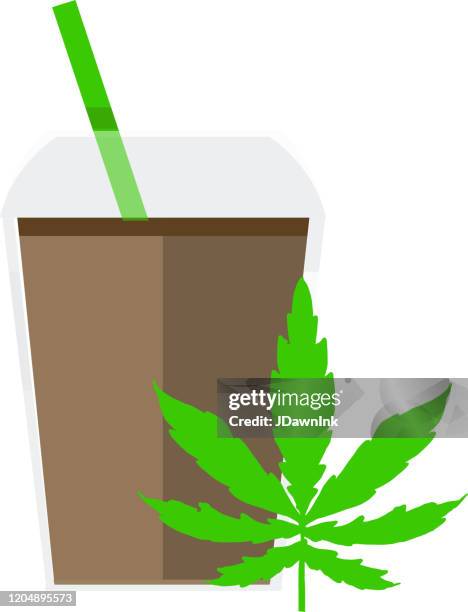 cannabis infused iced coffee icon - marijuana leaf stock illustrations