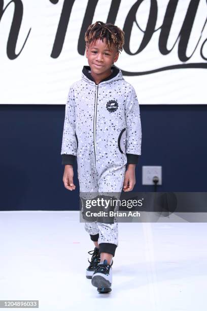 Model walks the runway wearing Rock 'n' Mouse during NYFW Powered By hiTechMODA on February 08, 2020 in New York City.