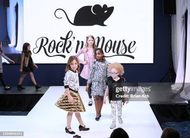 Model walks the runway wearing Rock 'n' Mouse during NYFW Powered By hiTechMODA on February 08, 2020 in New York City.