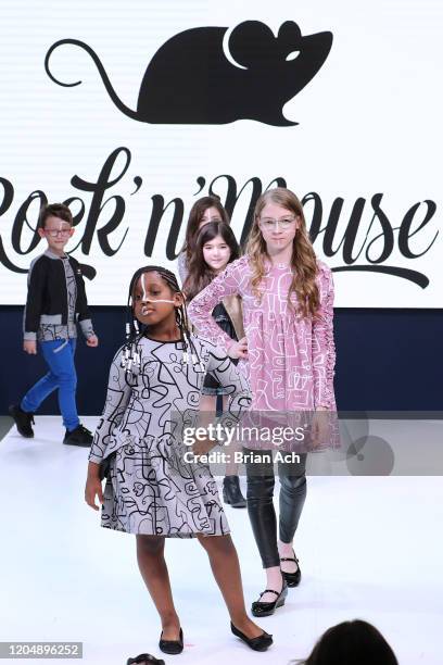 Model walks the runway wearing Rock 'n' Mouse during NYFW Powered By hiTechMODA on February 08, 2020 in New York City.