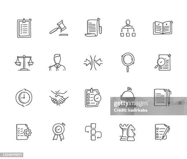 regulation hand draw line icon set - ethical treatment stock illustrations