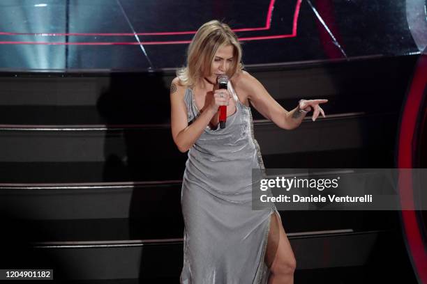 Irene Grandi attends the 70° Festival di Sanremo at Teatro Ariston on February 08, 2020 in Sanremo, Italy.