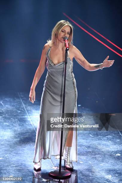 Irene Grandi attends the 70° Festival di Sanremo at Teatro Ariston on February 08, 2020 in Sanremo, Italy.