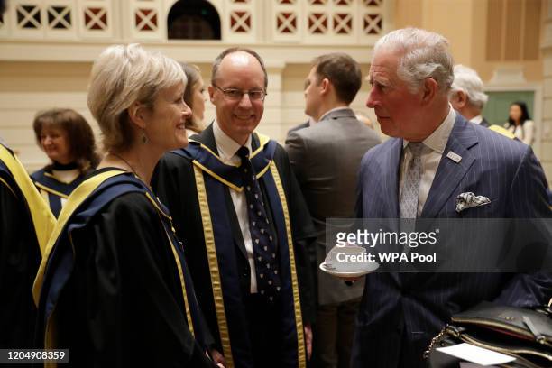 Prince Charles, Prince of Wales speaks with Oscar winning British composer Rachel Portman during a reception in the new Performance Hall, after...