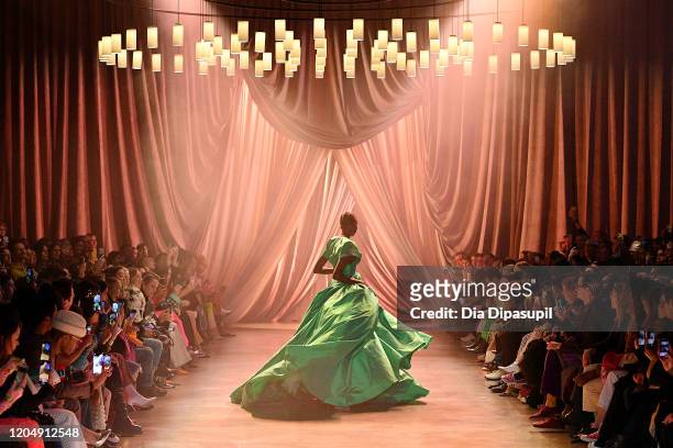 Model walks the runway for Christopher John Rogers during New York Fashion Week: The Shows at Gallery I at Spring Studios on February 08, 2020 in New...