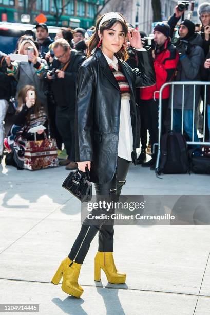 Actress Luna Blaise is seen arriving to the Longchamp Fall/Winter 2020 Runway Show at Hudson Commons on February 08, 2020 in New York City.