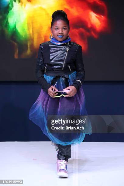 Model walks the runway wearing Yani Glam during NYFW Powered By hiTechMODA on February 08, 2020 in New York City.