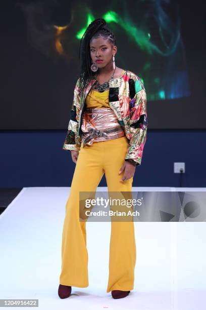 Model walks the runway wearing Yani Glam during NYFW Powered By hiTechMODA on February 08, 2020 in New York City.