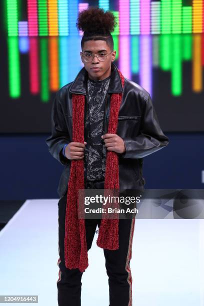 Model walks the runway wearing Yani Glam during NYFW Powered By hiTechMODA on February 08, 2020 in New York City.