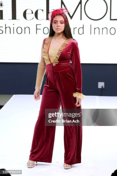 Model walks the runway wearing Fernandita Salazar Fashion Designer during NYFW Powered By hiTechMODA on February 08, 2020 in New York City.