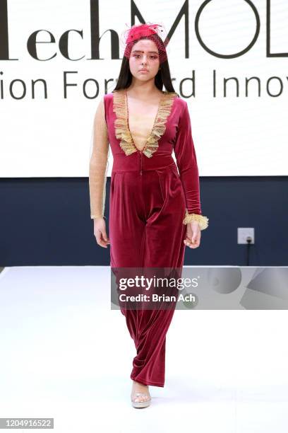 Model walks the runway wearing Fernandita Salazar Fashion Designer during NYFW Powered By hiTechMODA on February 08, 2020 in New York City.