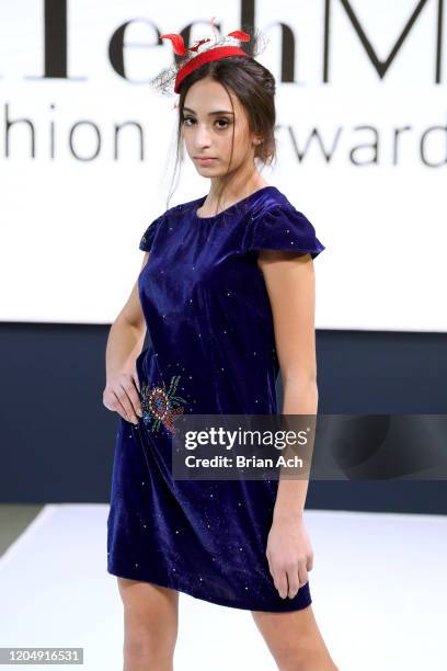 Model walks the runway wearing Fernandita Salazar Fashion Designer during NYFW Powered By hiTechMODA on February 08, 2020 in New York City.