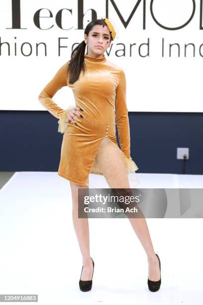 Model walks the runway wearing Fernandita Salazar Fashion Designer during NYFW Powered By hiTechMODA on February 08, 2020 in New York City.