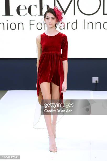 Model walks the runway wearing Fernandita Salazar Fashion Designer during NYFW Powered By hiTechMODA on February 08, 2020 in New York City.