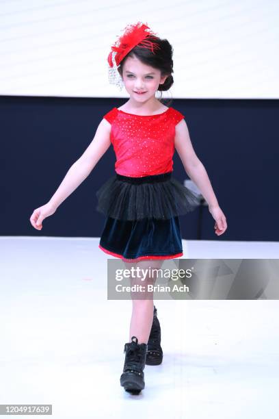 Model walks the runway wearing Fernandita Salazar Fashion Designer during NYFW Powered By hiTechMODA on February 08, 2020 in New York City.