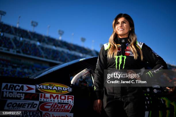 Hailie Deegan, driver of the Monster Energy Ford, looks on prior to the ARCA Menards Series Lucas Oil 200 Driven by General Tire at Daytona...