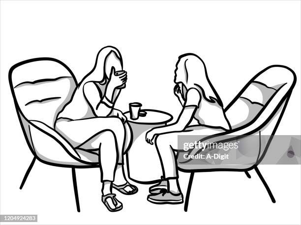 girlfriends coffee break - coffee table cafe stock illustrations