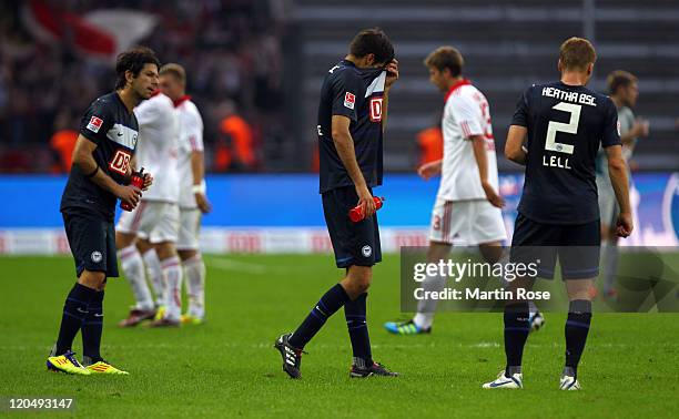 Andre Mijatovic of Berlin looks dejected after the Bundesliga match between Hertha BSC Berlin and 1. FC Nuernberg at Olympic Stadium on August 6,...