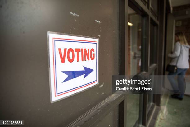 Signage outside of a polling location at Wollaston School on March 3, 2020 in Quincy, Massachusetts. 1,357 Democratic delegates are at stake as...