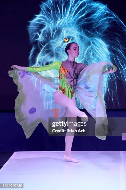 Olga Krespin dance company performs onstage wearing dkDesign Fashion during NYFW Powered By hiTechMODA on February 08, 2020 in New York City.