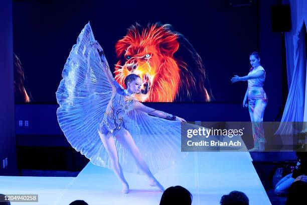 Olga Krespin dance company performs onstage wearing dkDesign Fashion during NYFW Powered By hiTechMODA on February 08, 2020 in New York City.