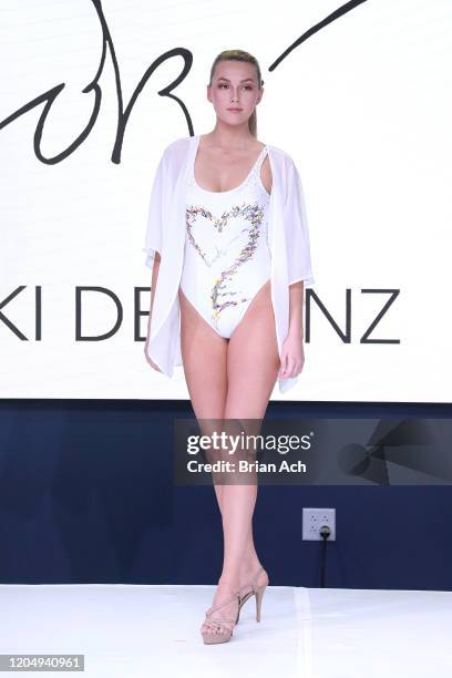 Model walks the runway wearing LOKI Designz during NYFW Powered By hiTechMODA on February 08, 2020 in New York City.