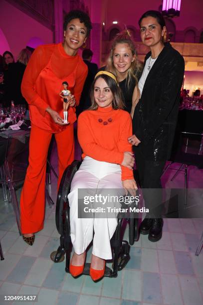 Award winner Malaika Mihambo, Kristina Vogel, Julia Dorny and designer Leyla Piedayesh attend the ICONISTA Award 2020 at Stadtbad Oderberger on March...