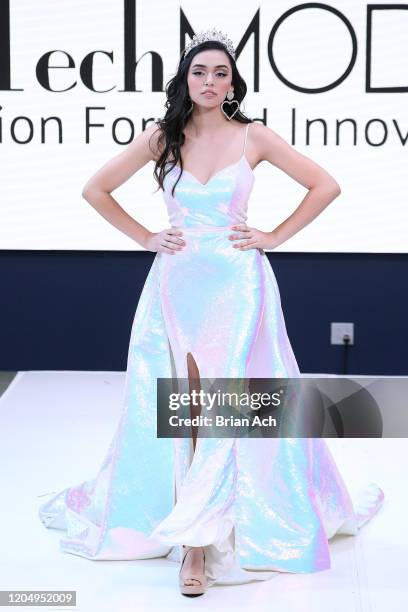 Model walks the runway wearing Portia & Scarlett Couture during NYFW Powered By hiTechMODA on February 08, 2020 in New York City.