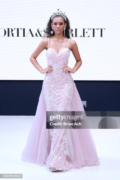 Model walks the runway wearing Portia & Scarlett Couture during NYFW Powered By hiTechMODA on February 08, 2020 in New York City.