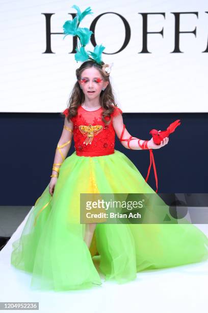 Model walks the runway wearing Mila Hoffman Couture during NYFW Powered By hiTechMODA on February 08, 2020 in New York City.