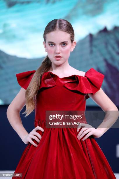 Model walks the runway wearing MM Milano Couture during NYFW Powered By hiTechMODA on February 08, 2020 in New York City.