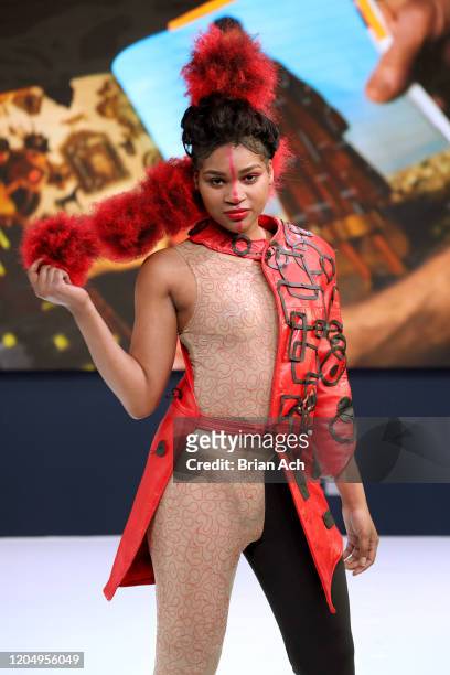 Model walks the runway wearing Gulick & Ybarra Wearable Art during NYFW Powered By hiTechMODA on February 08, 2020 in New York City.