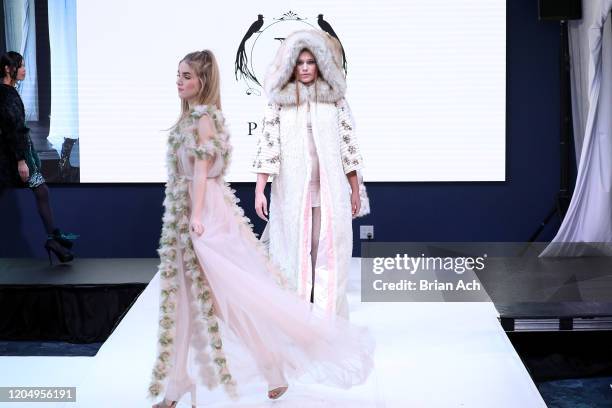 Model walks the runway wearing Pelush Luxury Faux Furs during NYFW Powered By hiTechMODA on February 08, 2020 in New York City.