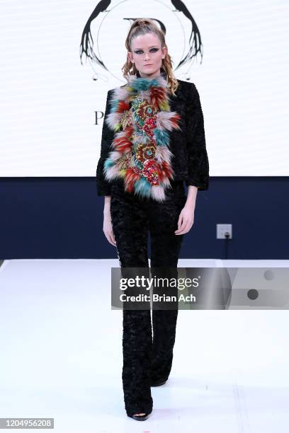 Model walks the runway wearing Pelush Luxury Faux Furs during NYFW Powered By hiTechMODA on February 08, 2020 in New York City.